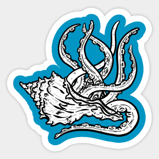 Octopus Tentacles in A Conch Seashell Illustration Outline Sticker